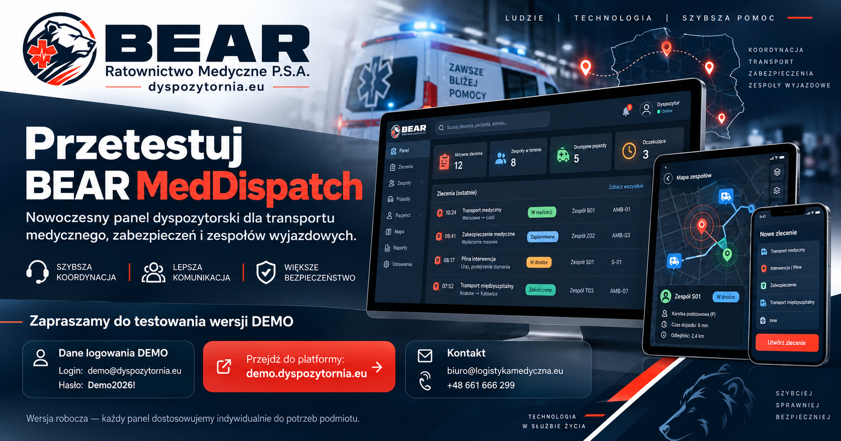 BEAR MedDispatch — wersja demonstracyjna systemu dyspozytorskiego